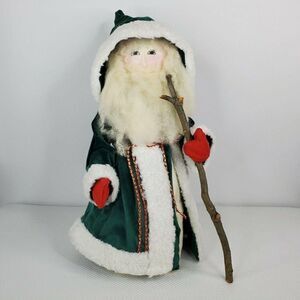 Primitive Country St Nick Santa Claus 20" Father Christmas Green Robe Staff